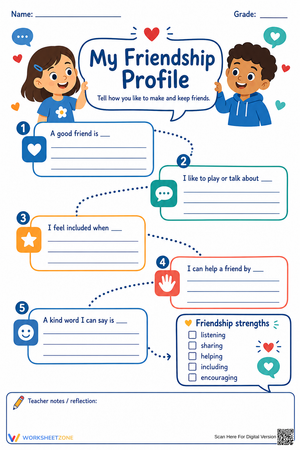My Friendship Profile Worksheet | Grade 3 Printable