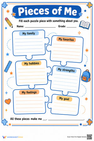 "Pieces of Me" Essential Self-Reflection Worksheet | Grade 3