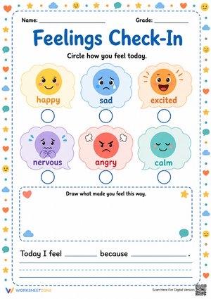 Feelings Check-In Worksheet | Grade K-3 Essential