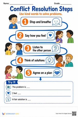 Conflict Resolution Steps | Grade 4 Printable SEL