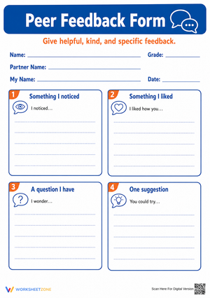 Peer Feedback Form | Grade 5 Essential Printable