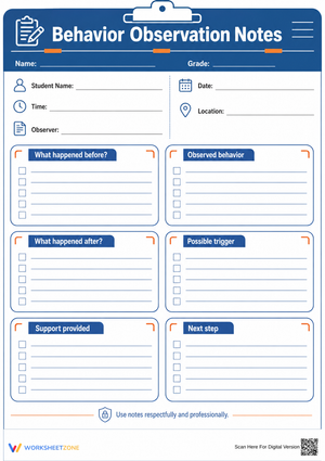 Behavior Observation Notes | Essential Teacher Printable