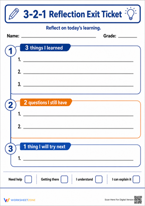3-2-1 Reflection Exit Ticket | Essential Grade 3-8 Ready