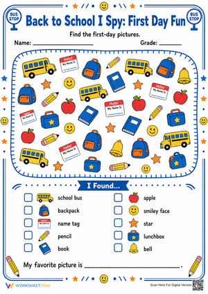 Essential Back to School I Spy Worksheet | Grades K-3