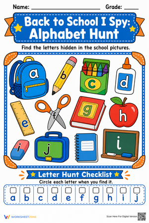 Back to School Alphabet Hunt | Printable Grade K-1