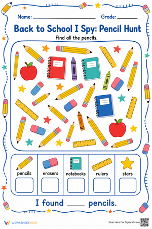 Back to School I Spy Worksheet | Grade K-2 Essential