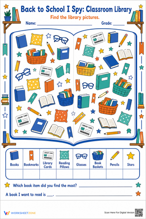 Back to School I Spy Worksheet | Grade 1-3 Printable