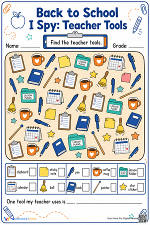 Back to School I Spy Worksheet | Grade 1 Printable