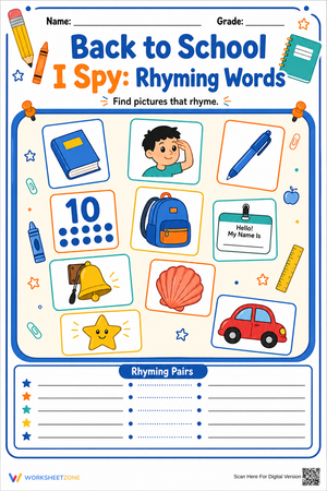 Rhyming Words I Spy Worksheet | Grade K-1 Printable