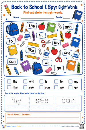 Back to School Sight Words I Spy | Essential Grade K-1