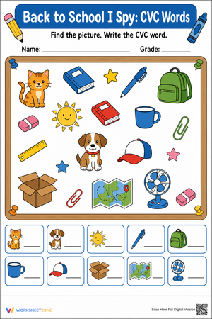 Back to School CVC Words I Spy | Essential Phonics