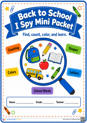 Back to School I Spy Packet | Essential Grade K-1 Math