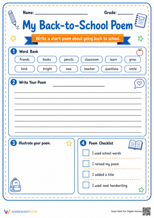 My Back-to-School Poem Worksheet | Grade 3 Printable
