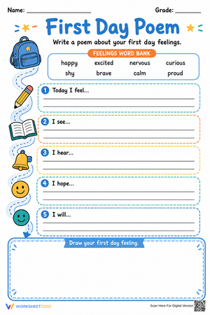 First Day Poem Worksheet | Grade 2 Essential Writing