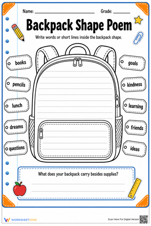 Backpack Shape Poem Worksheet | Grade 3 Printable