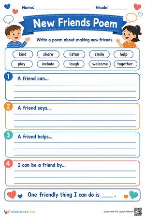 New Friends Poem Worksheet | Grade 2 Essential