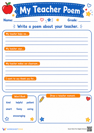 My Teacher Poem Worksheet | Grade 2 Essential