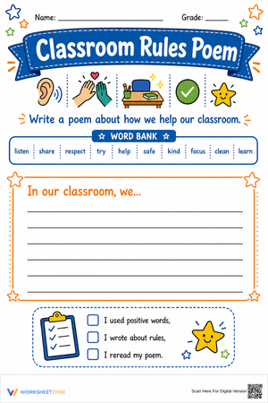 Classroom Rules Poem Worksheet | Essential Grade 3 ELA