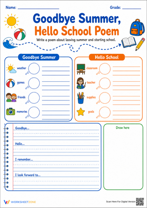 Goodbye Summer, Hello School Poem | Grade 3 Printable