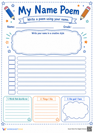 My Name Poem Worksheet | Grade 3-5 Essential