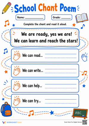 Grade 1 School Chant Poem — Printable No-Prep Worksheet