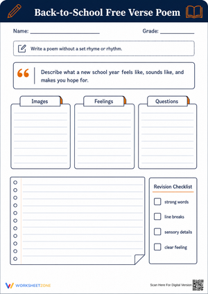 Essential Back-to-School Free Verse Poem | Grade 5 ELA