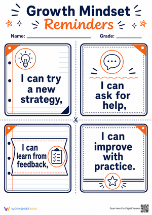 Growth Mindset Reminders | Essential Grade 3-8 Printable