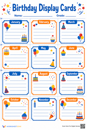 Grade 1 Birthday Display Cards — Printable Classroom Decor