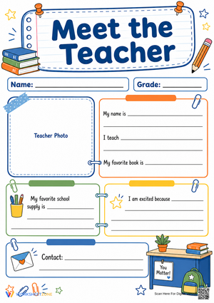 Meet the Teacher Printable Worksheet | Grade K-5 Ready