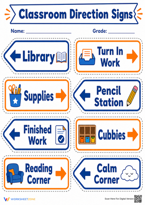 Grade K-5 Classroom Signs — Printable No-Prep Worksheet