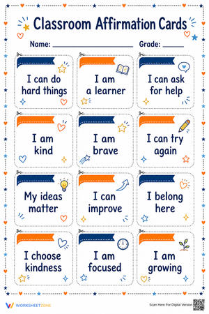 Classroom Affirmation Cards | Printable Grade K-6 SEL