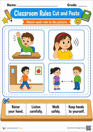 Classroom Rules Cut and Paste | Grade K-2 Essential