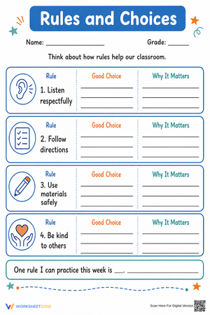 Rules and Choices Worksheet | Grade 2-5 Essential