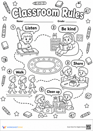 Essential Classroom Rules Coloring Page | Grade K-2