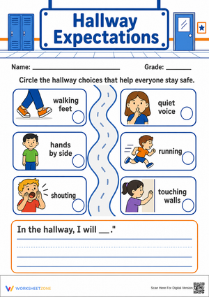 Hallway Expectations Worksheet | Grade K-3 Essential