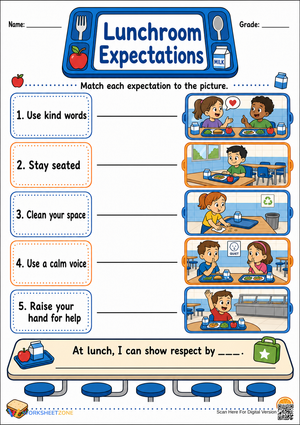 Lunchroom Expectations Worksheet | Grade 1 Printable