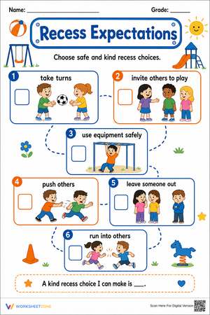 Recess Expectations Worksheet | Grade 1 Essential