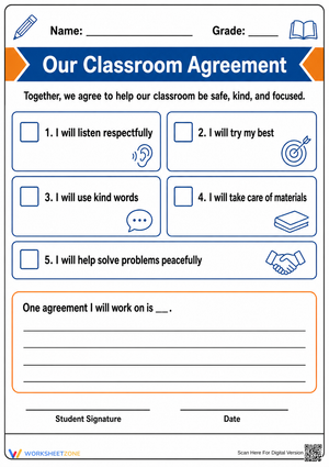 Classroom Agreement Worksheet | Grade 3-6 Essential