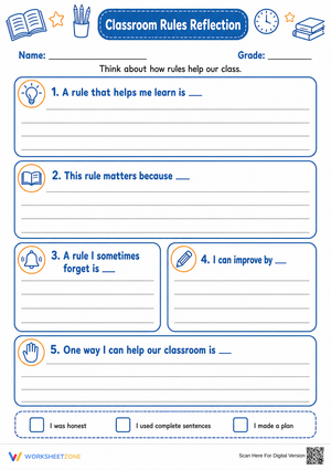 Classroom Rules Reflection | Essential Grade 4 Worksheet