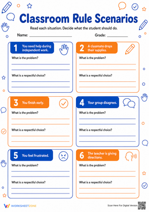 Classroom Rule Scenarios | Grade 4 Printable Worksheet