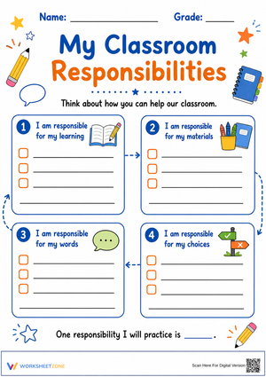 Essential Classroom Responsibilities Worksheet | Grades 2-5