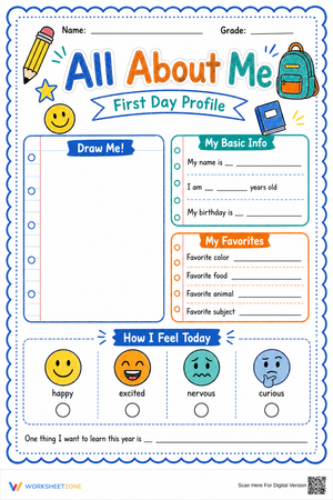 All About Me Worksheet | Grade K-3 Essential Profile