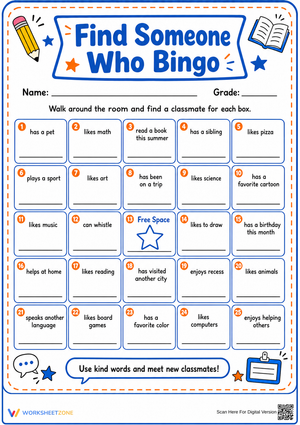 Find Someone Who Bingo | Grade 2-8 Essential Icebreaker
