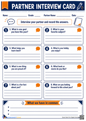 Essential Partner Interview Card | Grade 5 ELA
