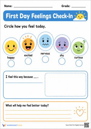 First Day Feelings Check-In | Essential SEL Worksheet