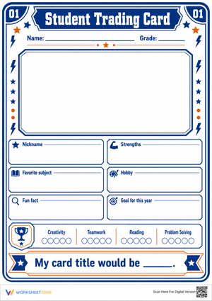 Student Trading Card Worksheet | Grade 3-8 Essential