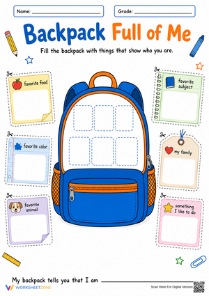 Backpack Full of Me Worksheet | Grade 1 Essential