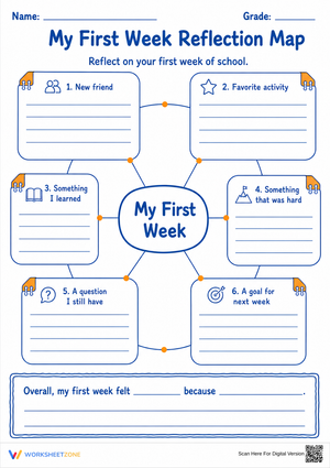My First Week Reflection Map | Essential Grade 3-8 Worksheet
