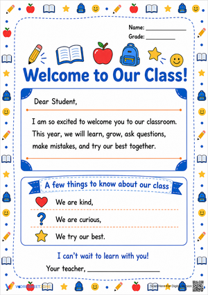 Grade 1 Welcome Letter — Printable No-Prep Worksheet