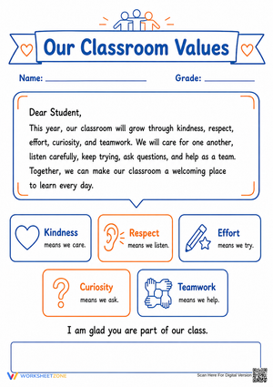 Classroom Values Letter | Grade 3 Printable Worksheet